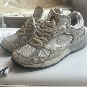 Golden Goose White & Silver Dad-Star Sneakers